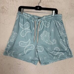 Trinity Coast Mens Paisley Mesh Shorts Light Blue Bandana Print Large Summer